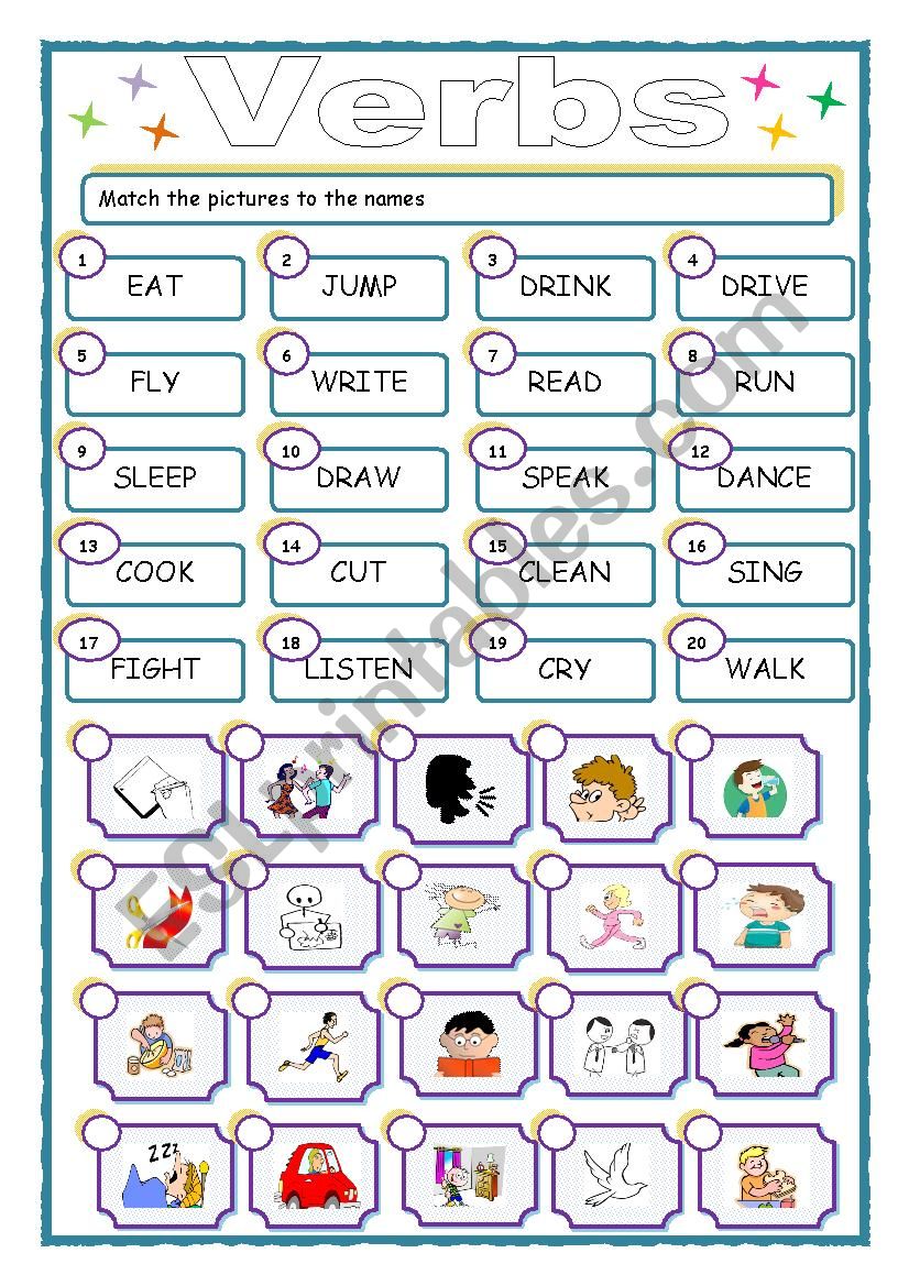 Verbs Matching Activity ESL Worksheet By Rekforever