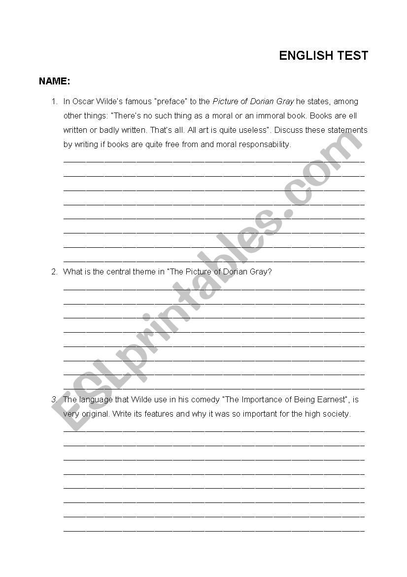 oscar wilde worksheet