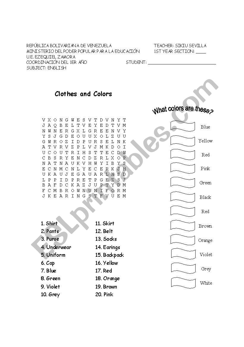 Clothes and Colors worksheet