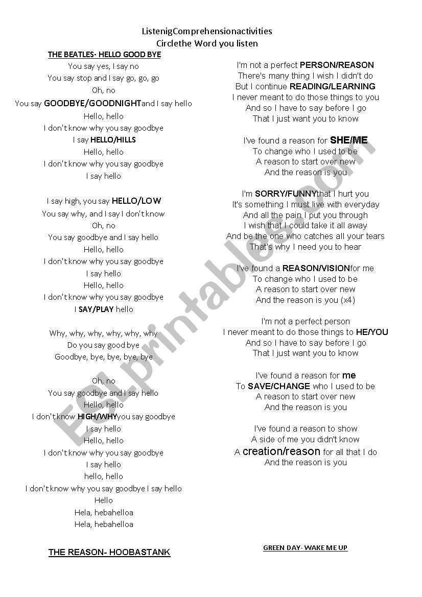 Listening Comprehension worksheet