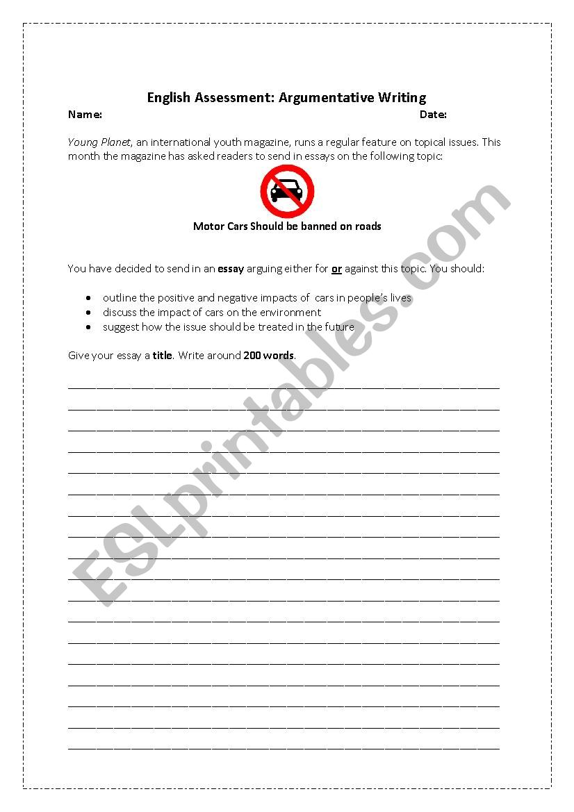 argument essay worksheets