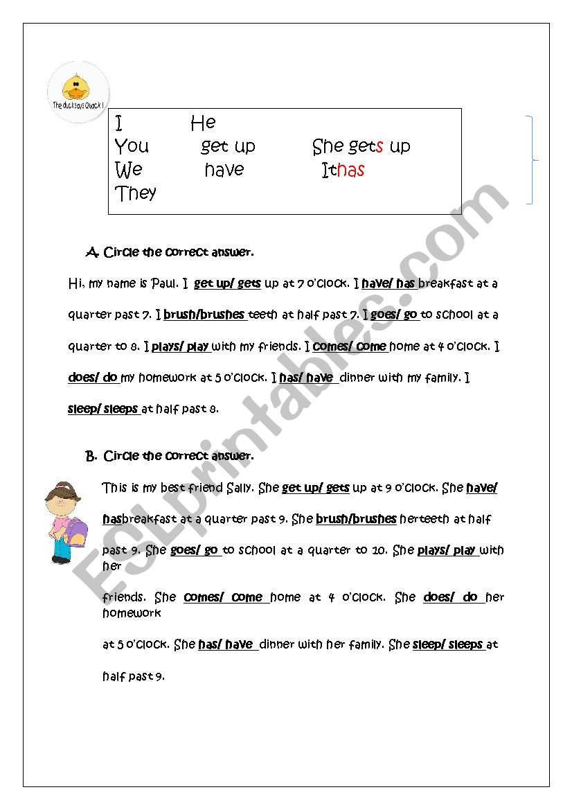 Present Simple Classroom Handout