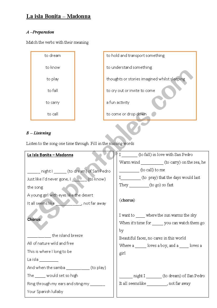 Simple Past - Madonna worksheet