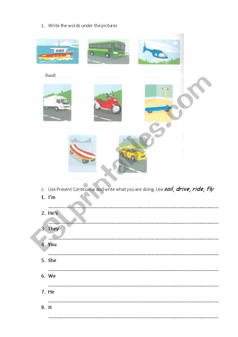 present_continuous transport worksheet