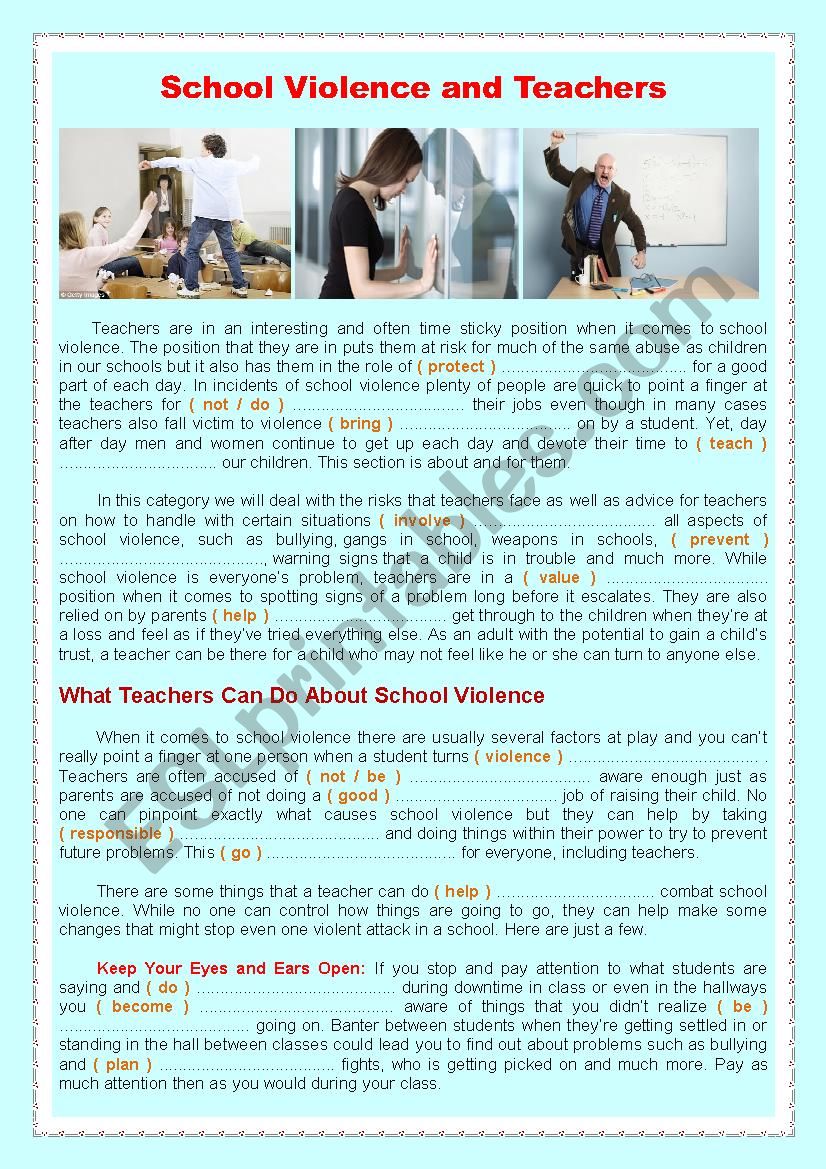 School Violence and Teachers worksheet