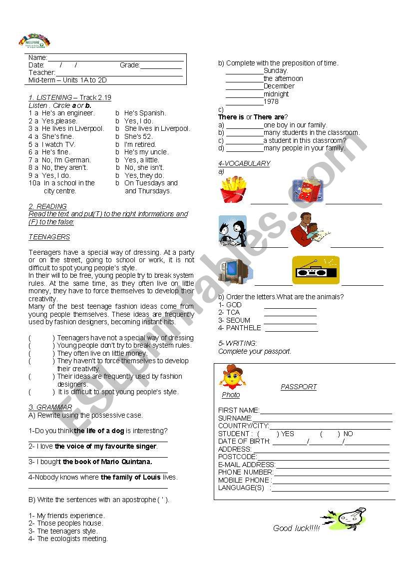 English Written Test worksheet