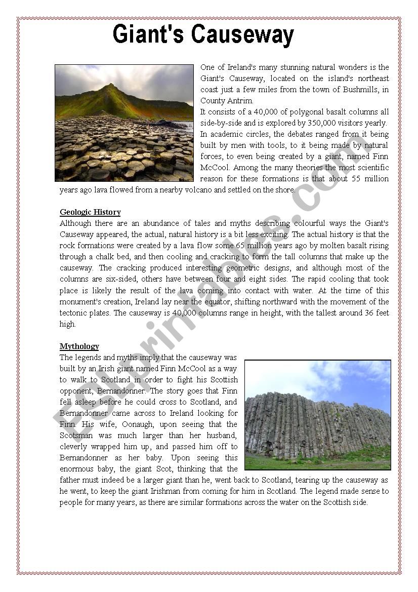 Giant´s Causeway.  worksheet