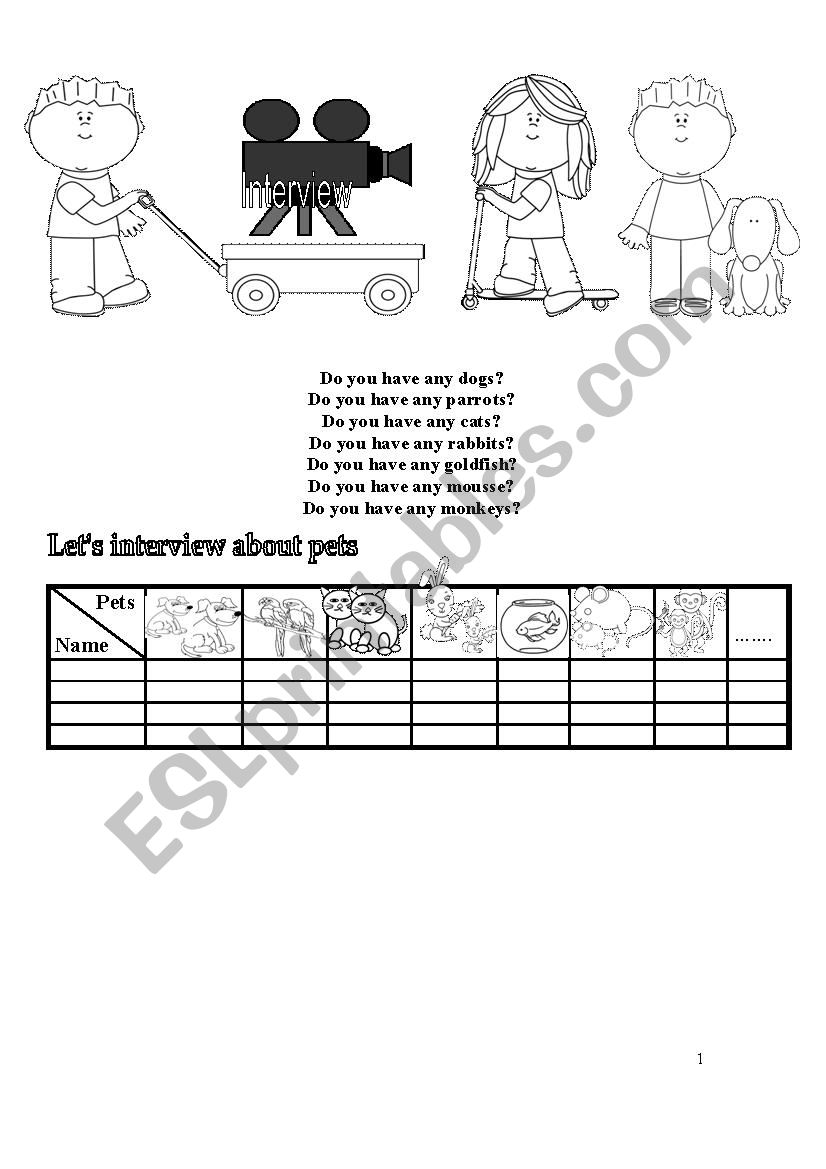 Do you have any pets? worksheet