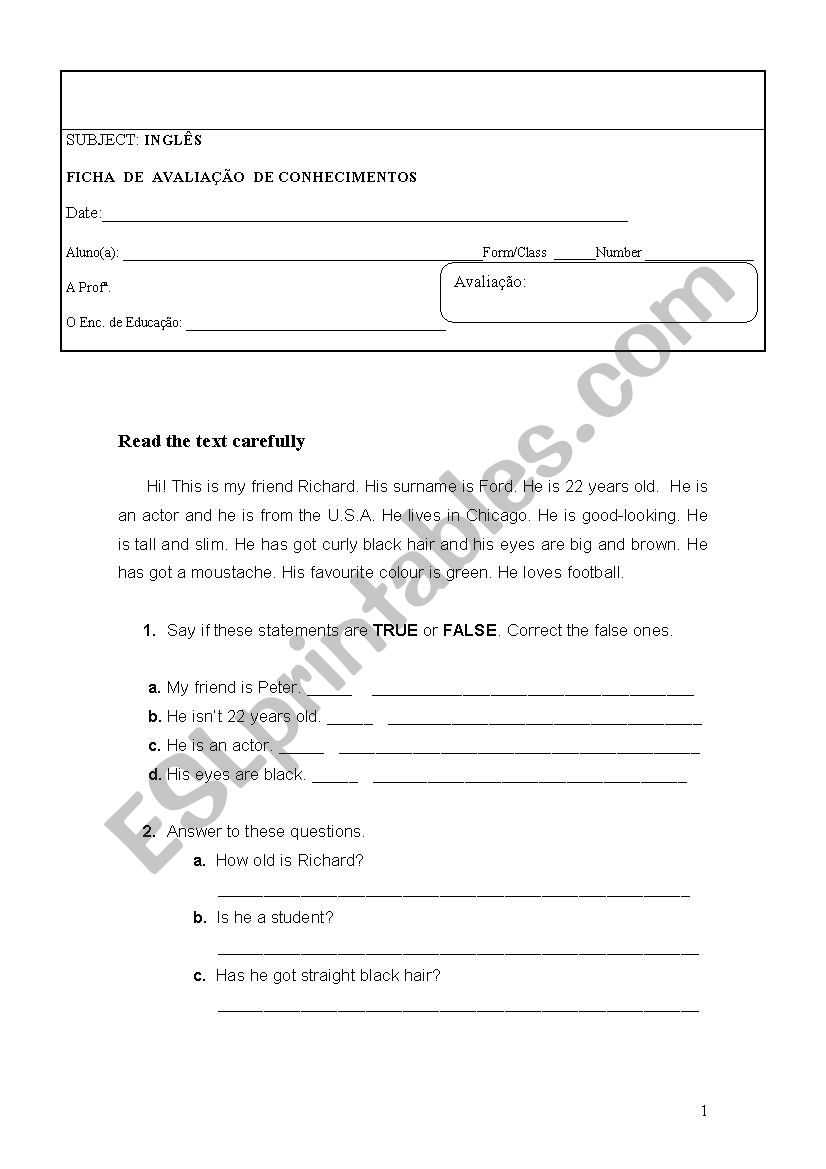 6th Grade Test worksheet