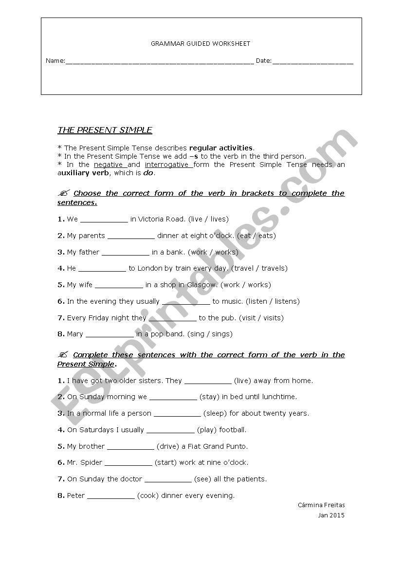 Guided Grammar worksheet