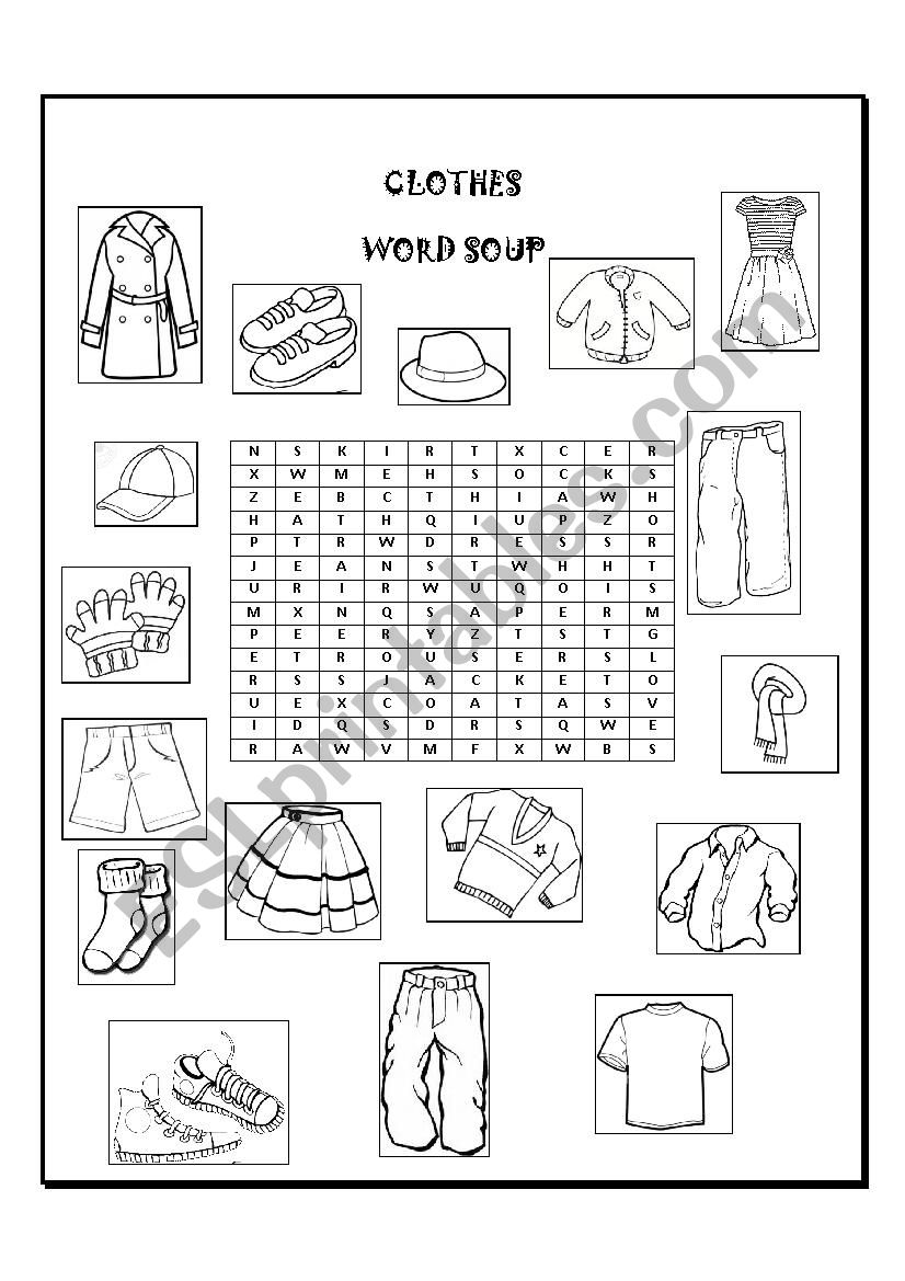 clothes word soup worksheet