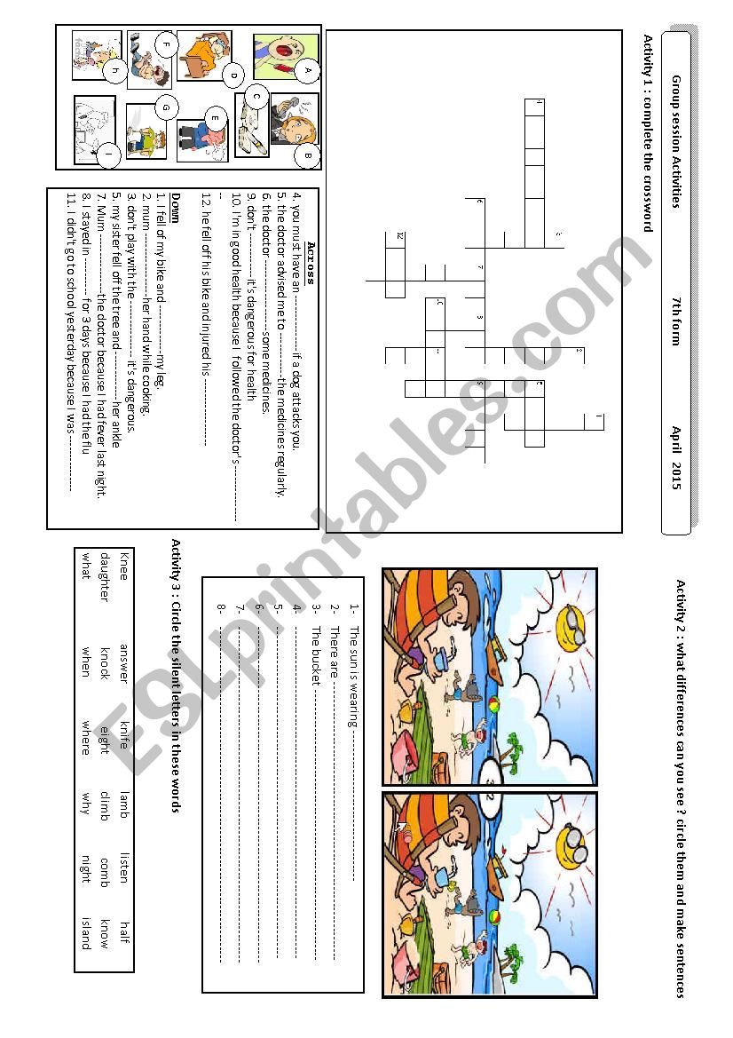 health matters crossword worksheet