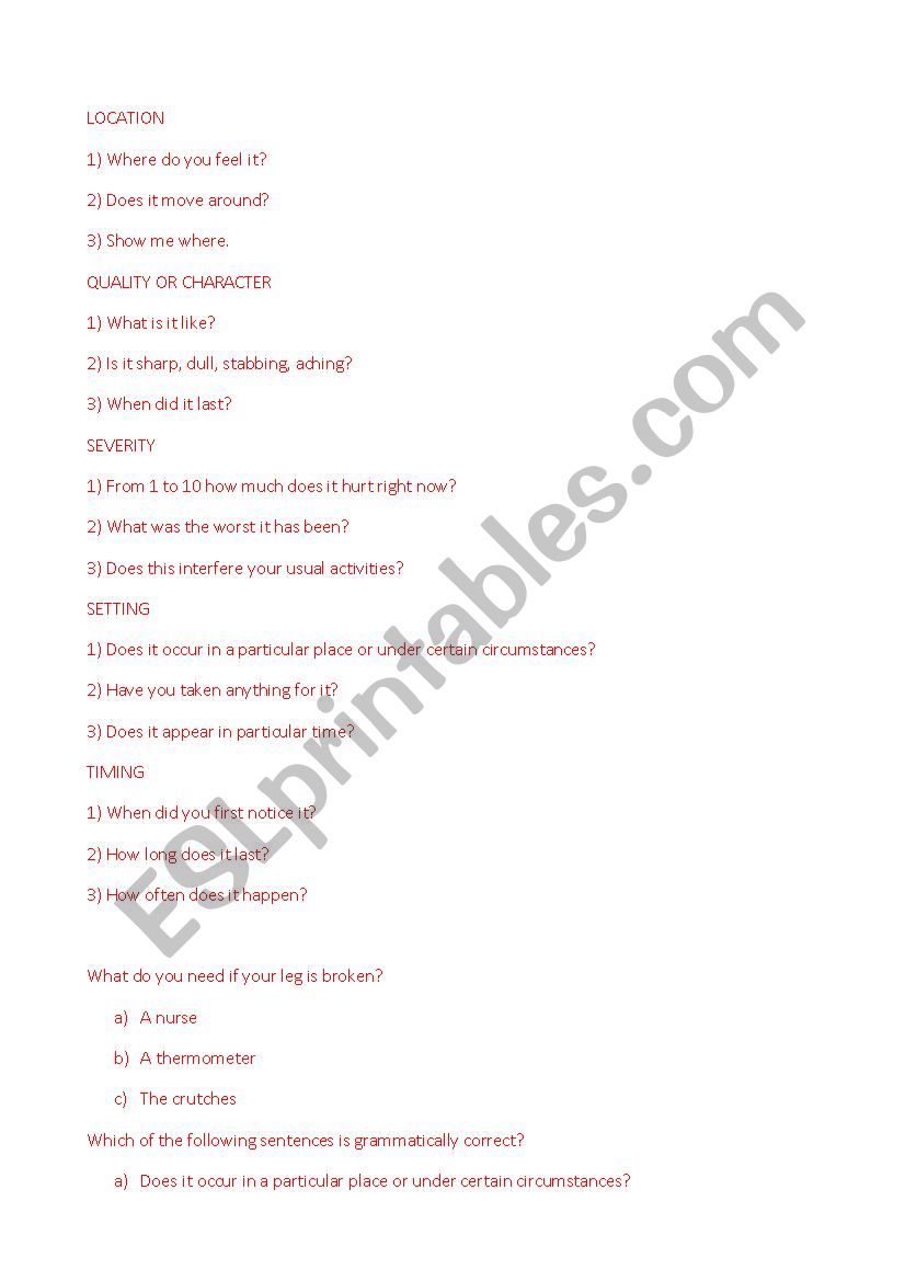 English4nurse worksheet