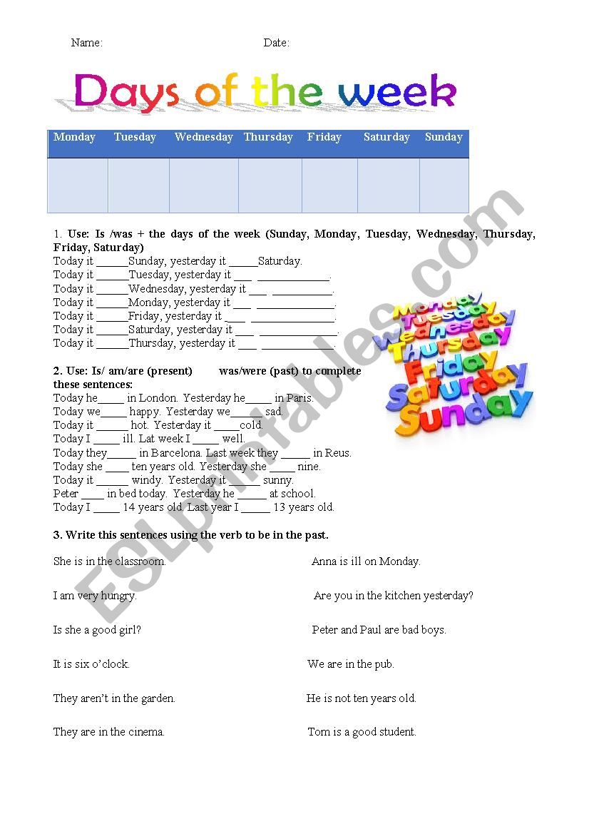 Days of the week + verb to be in past