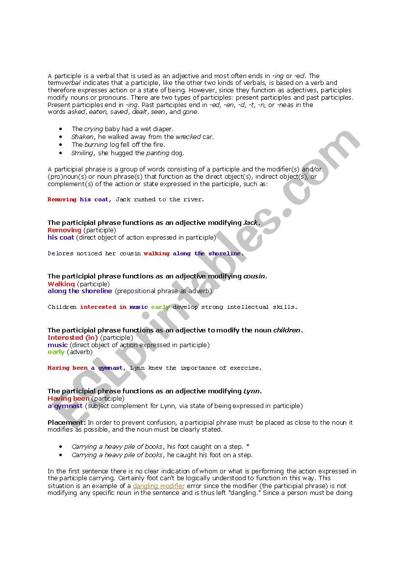 The Participial Phrase worksheet