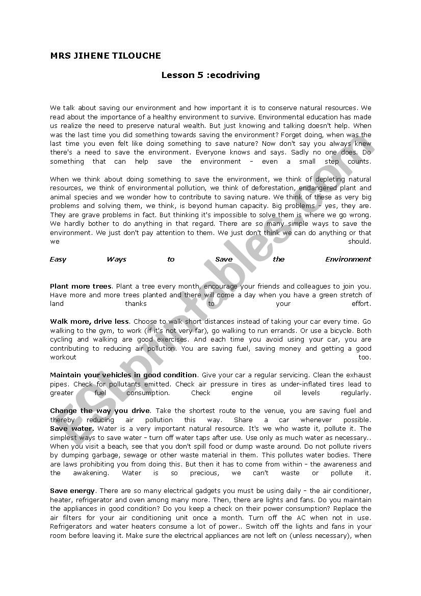 lesson 5 ecodriving ( unit 4) worksheet