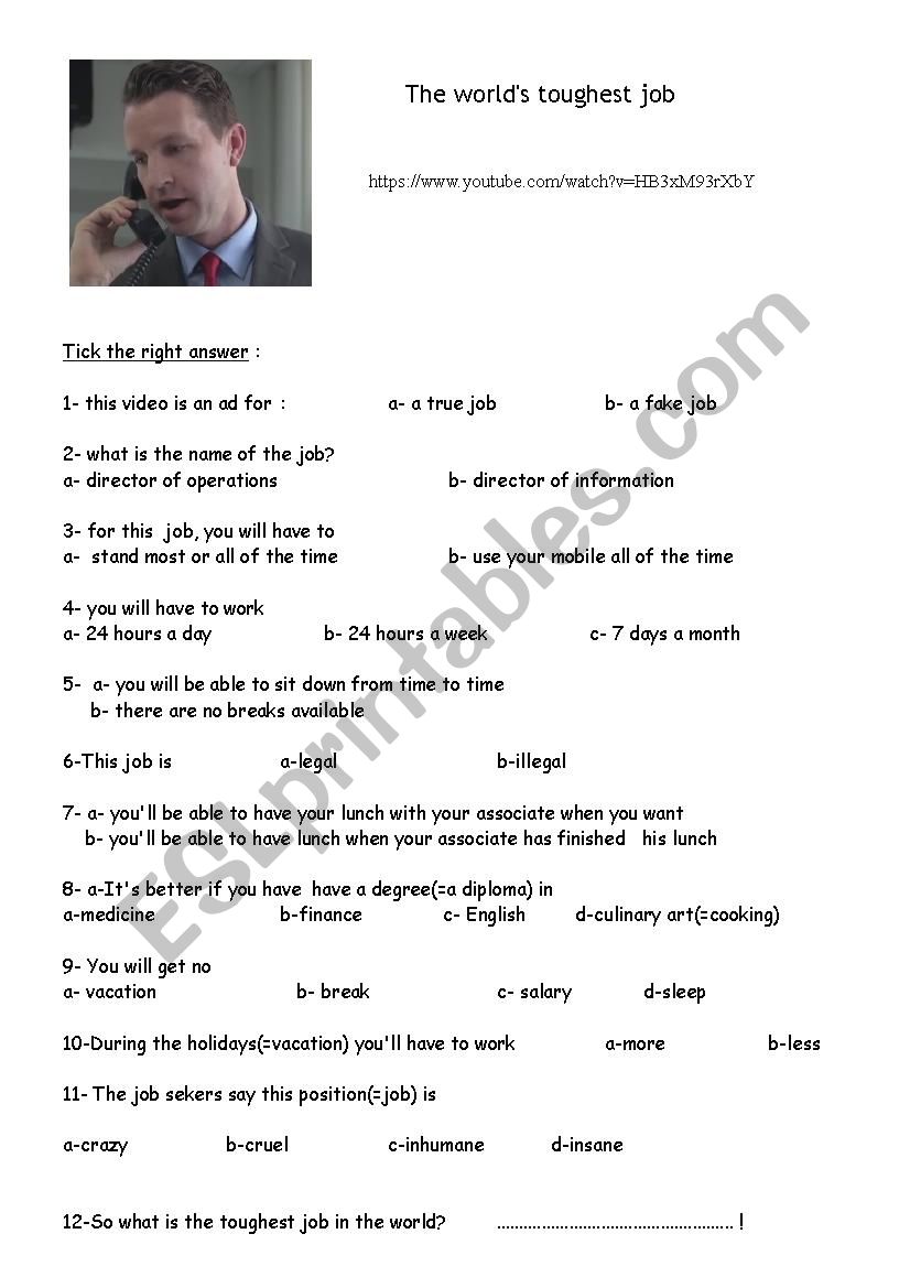 the toughest job in the world worksheet
