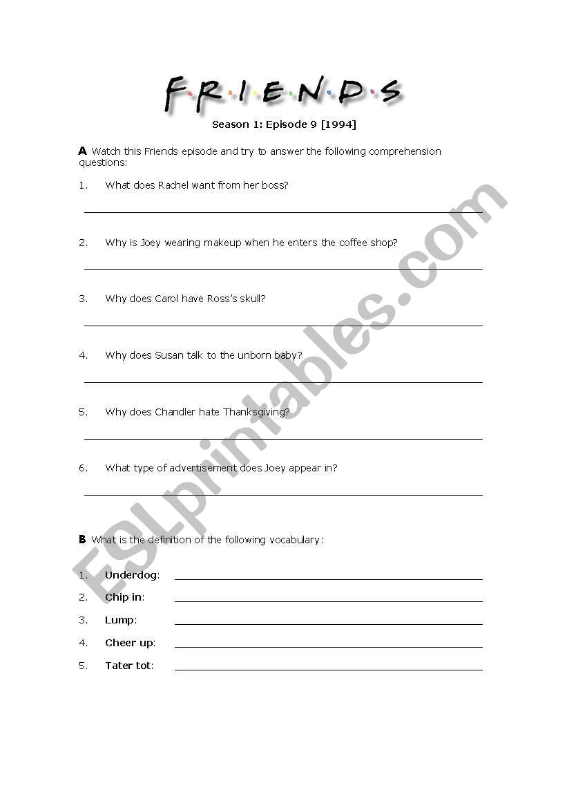 Friends - Season 1 Episode 9 worksheet