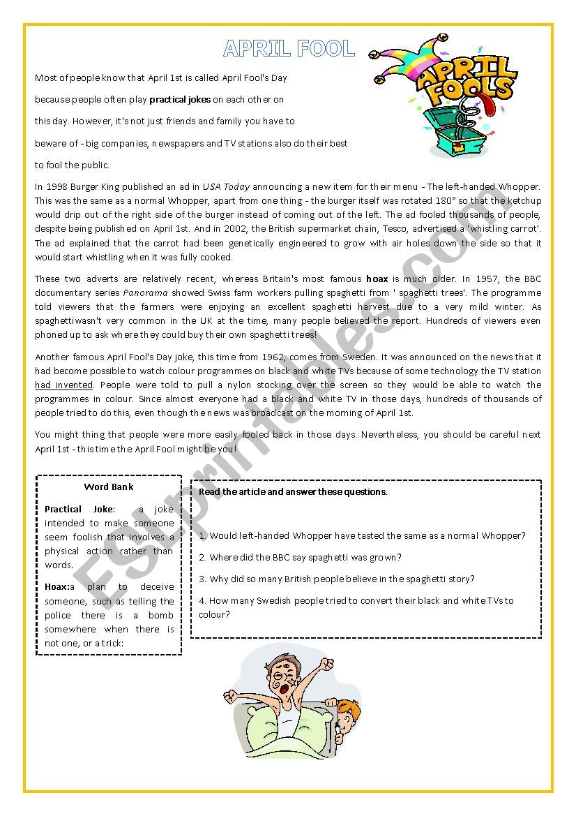 April Fool worksheet