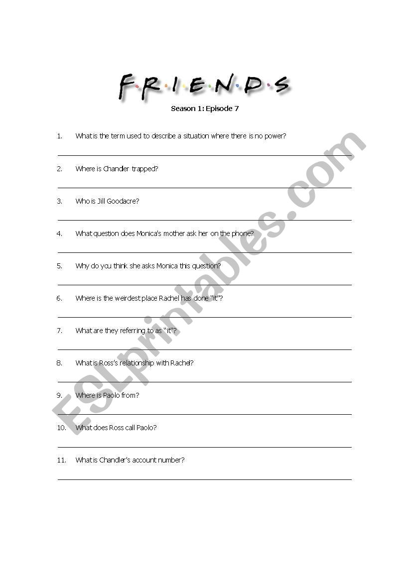 Friends - Season 1 Episode 7 worksheet