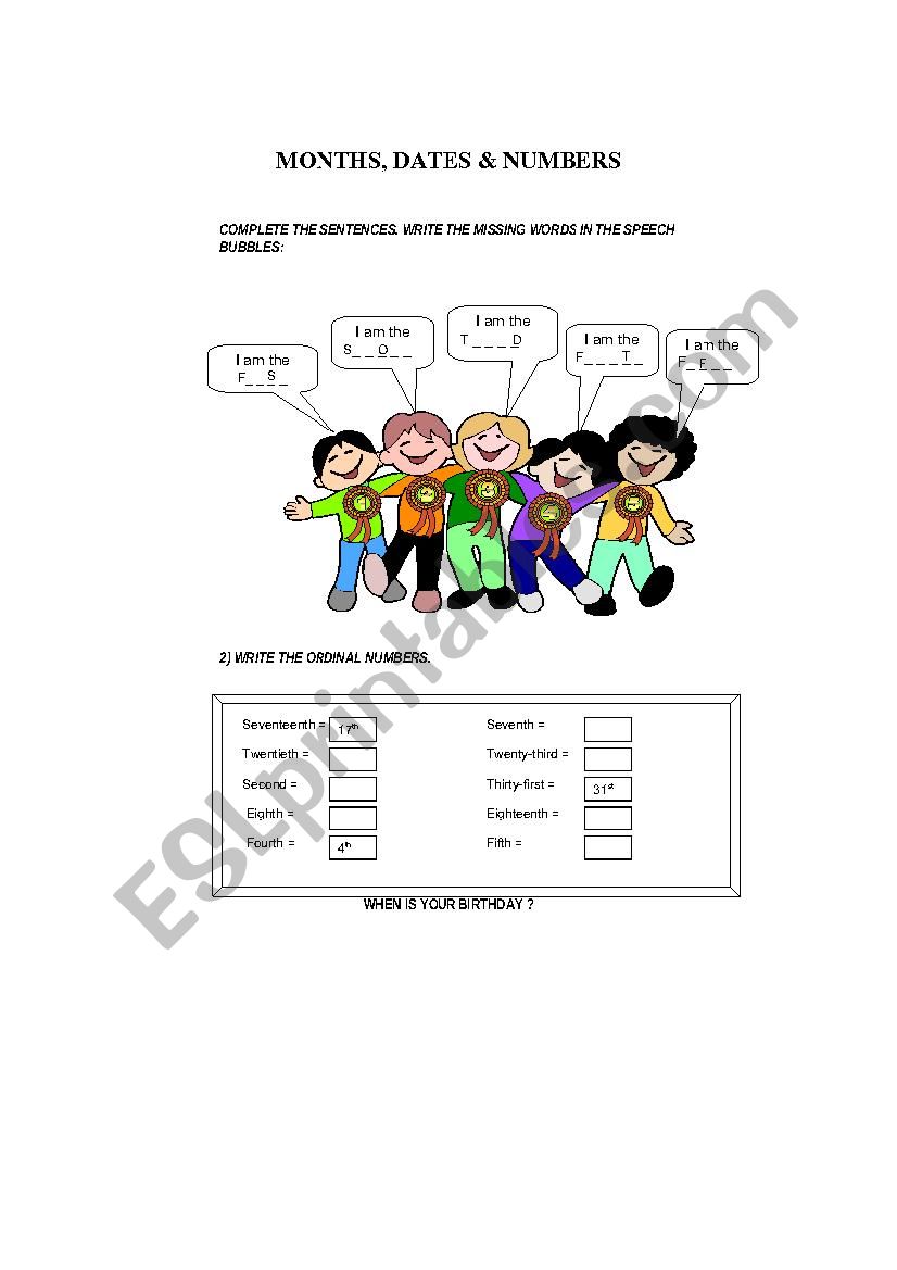 ordinal numbers worksheet