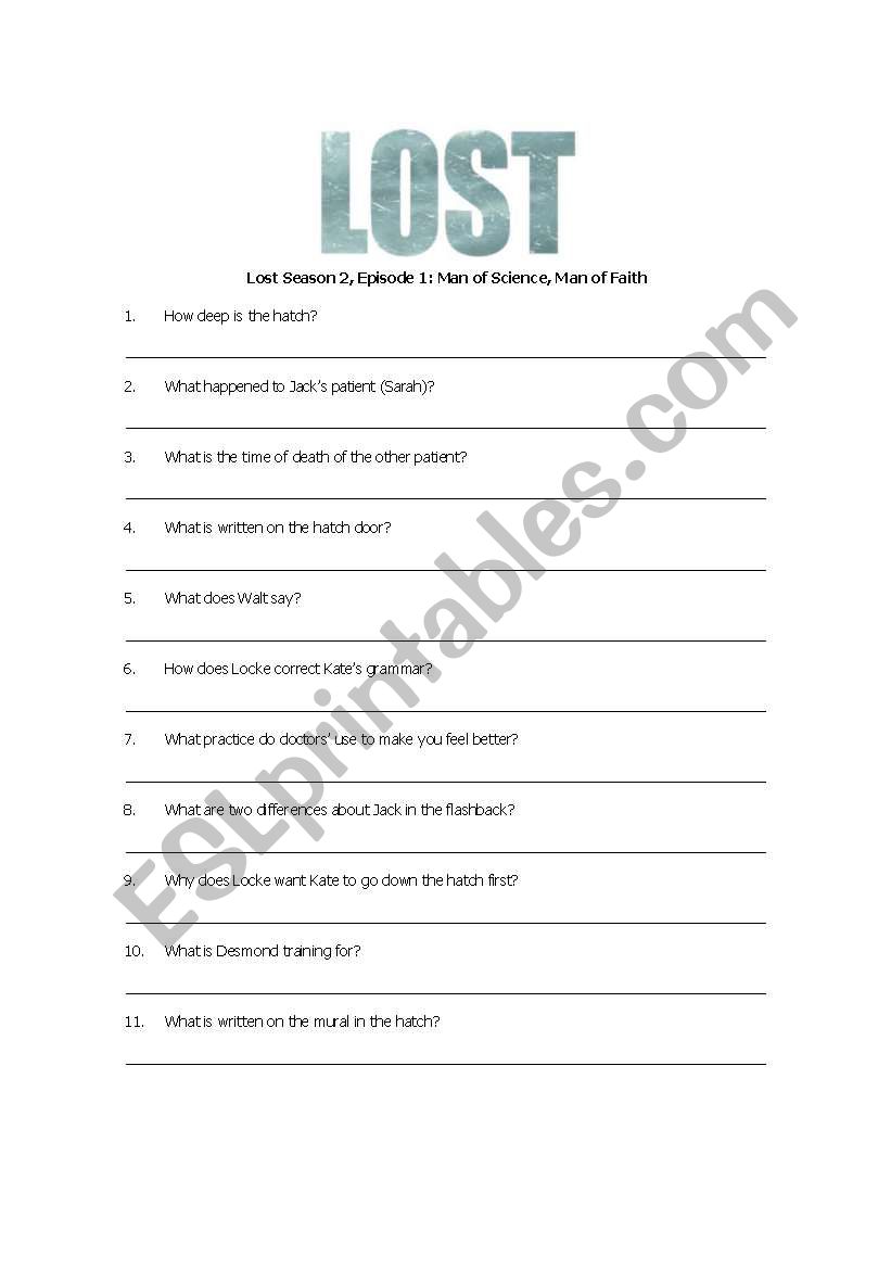 Lost - Season 2, episode 1 worksheet