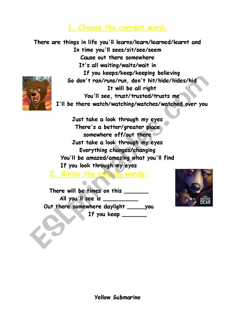 Song Printable worksheet