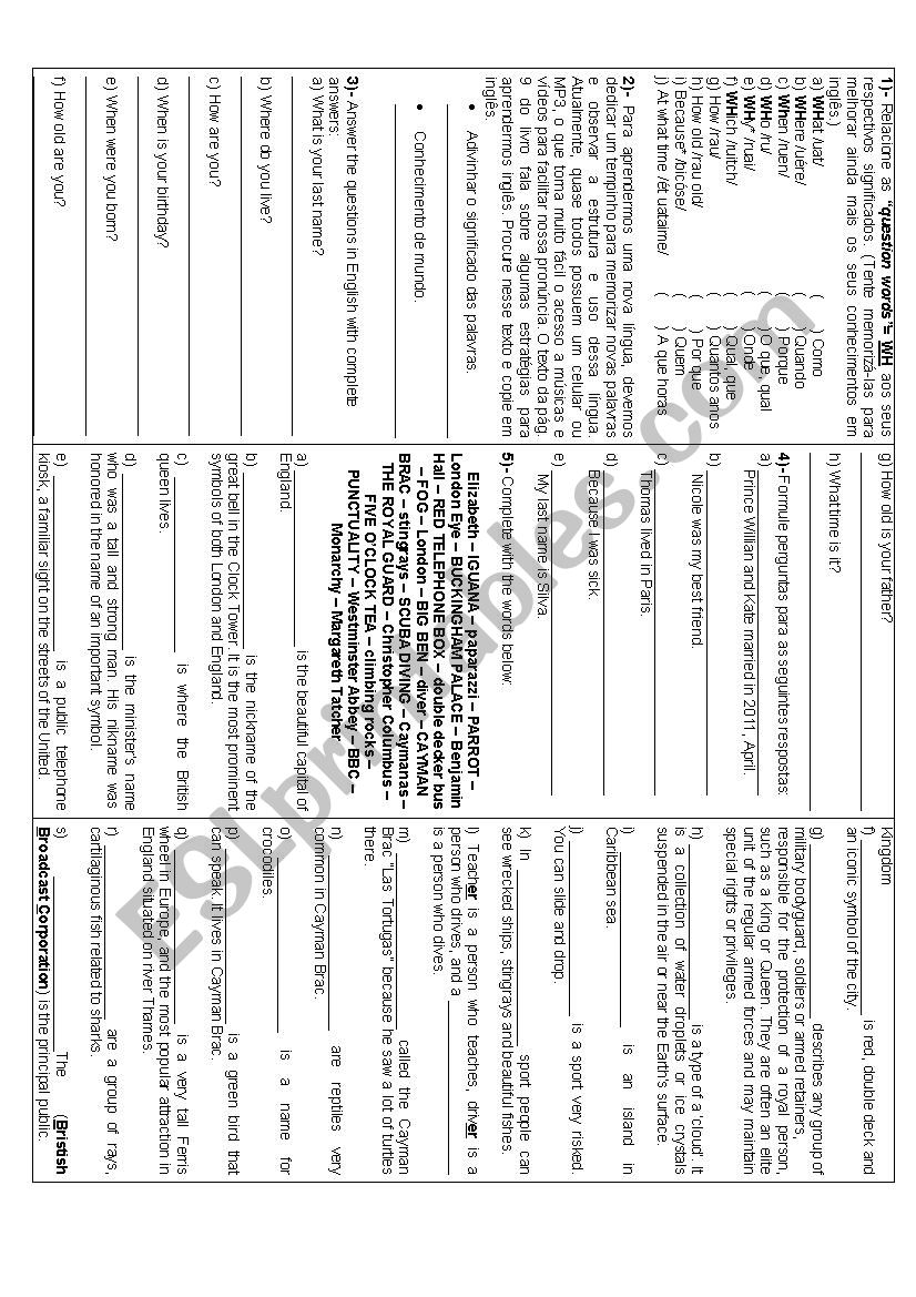 Cayman & London Work worksheet