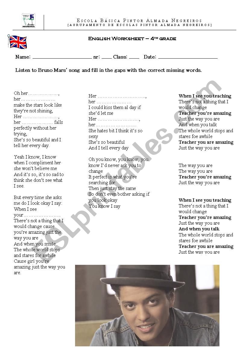 Song Just the way you are worksheet