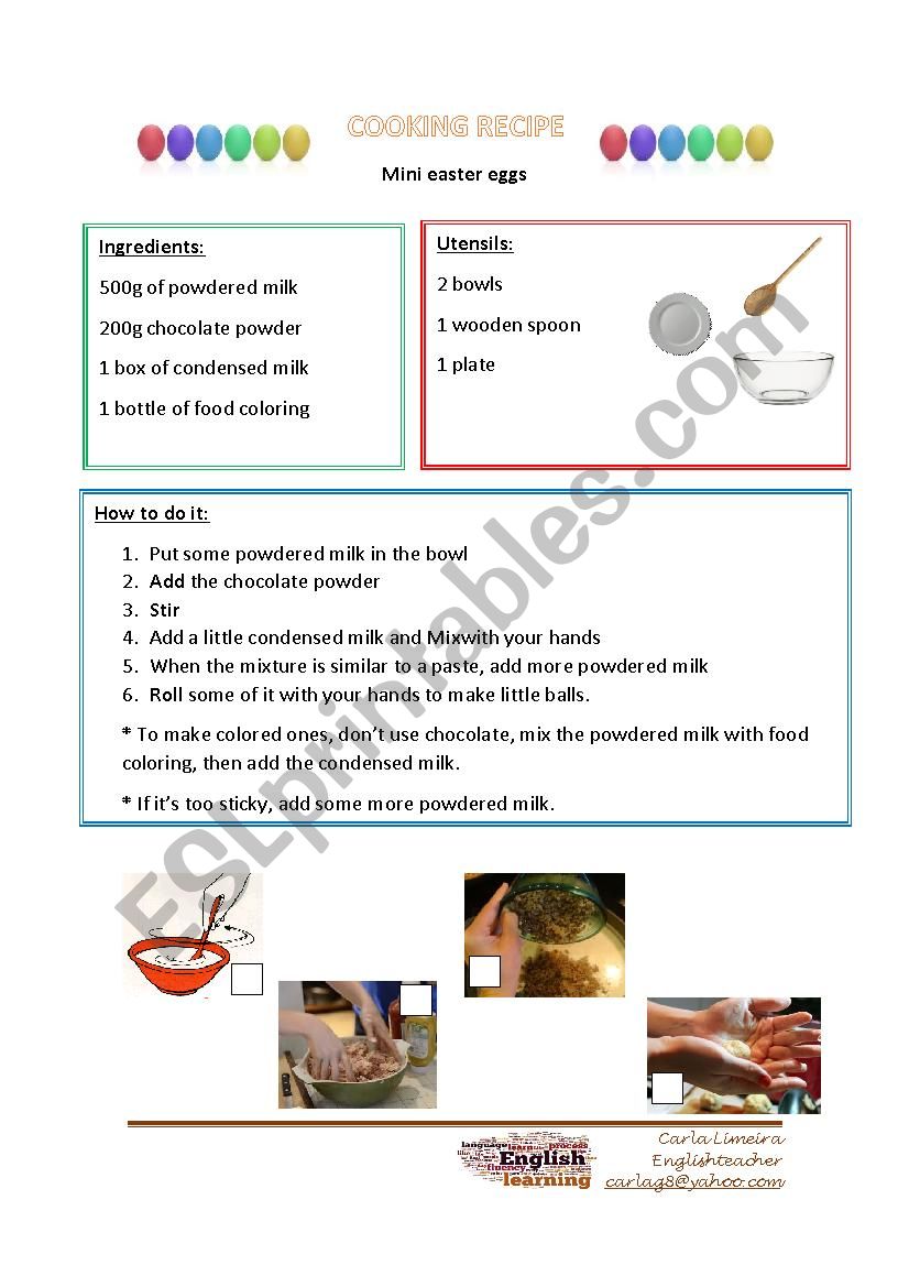 Easter cooking recipe worksheet