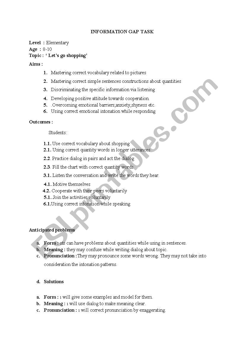 information gap activity  worksheet