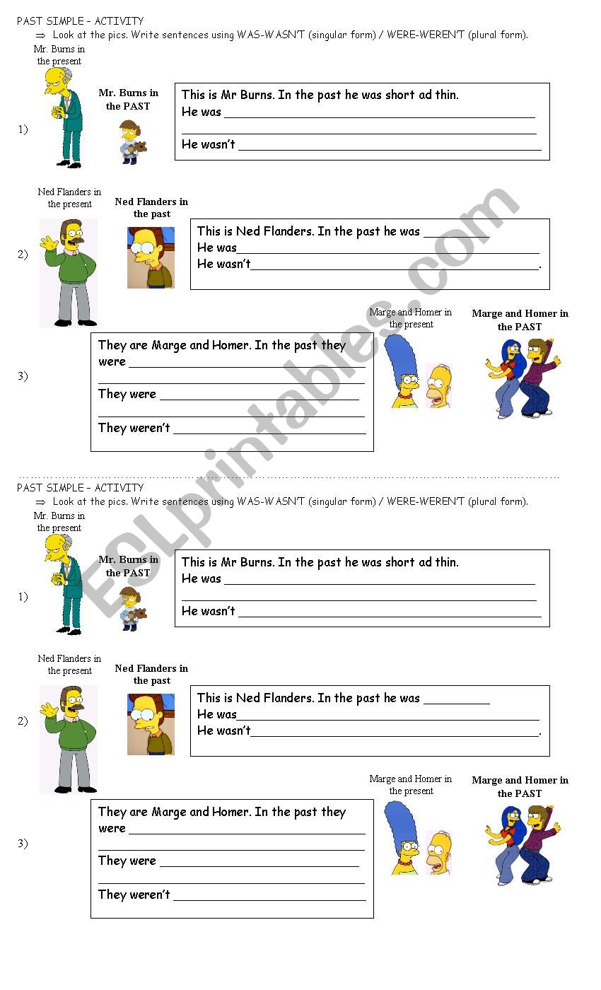The Simpsons in the PAST!  worksheet