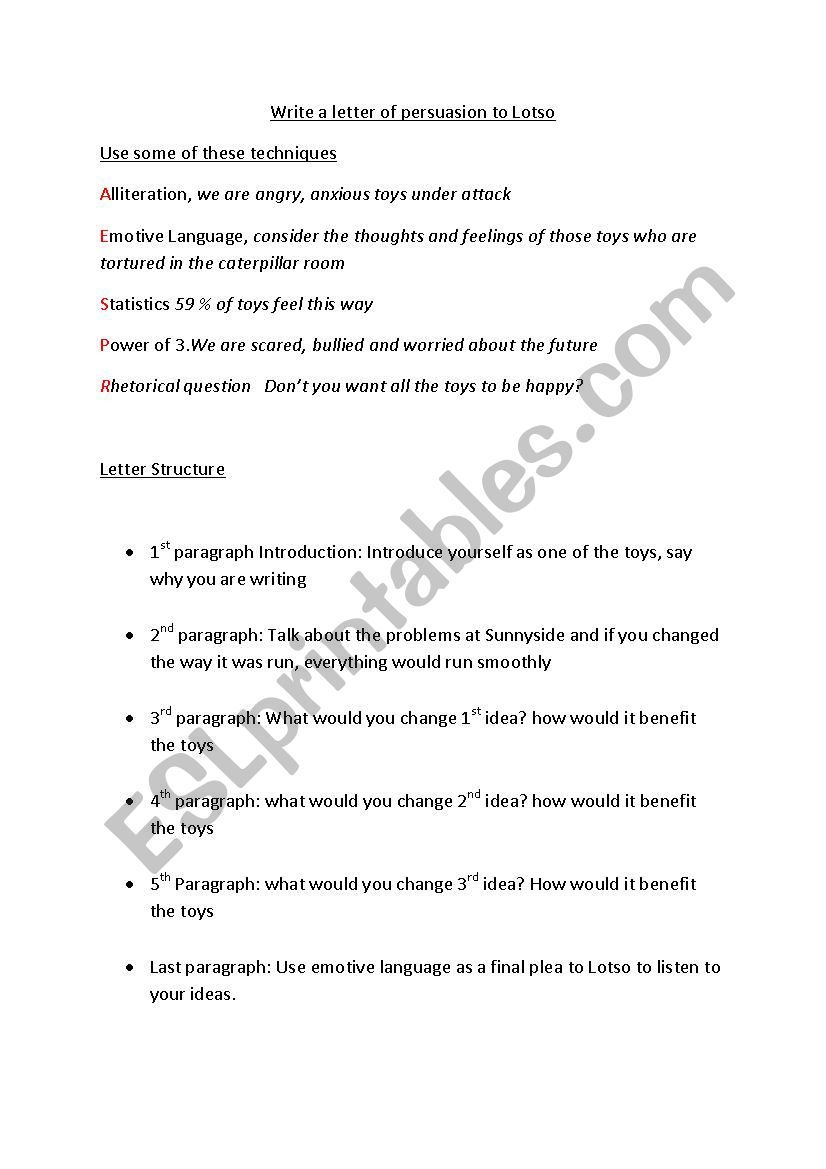 Letter to Lotso Toy Story 3 worksheet