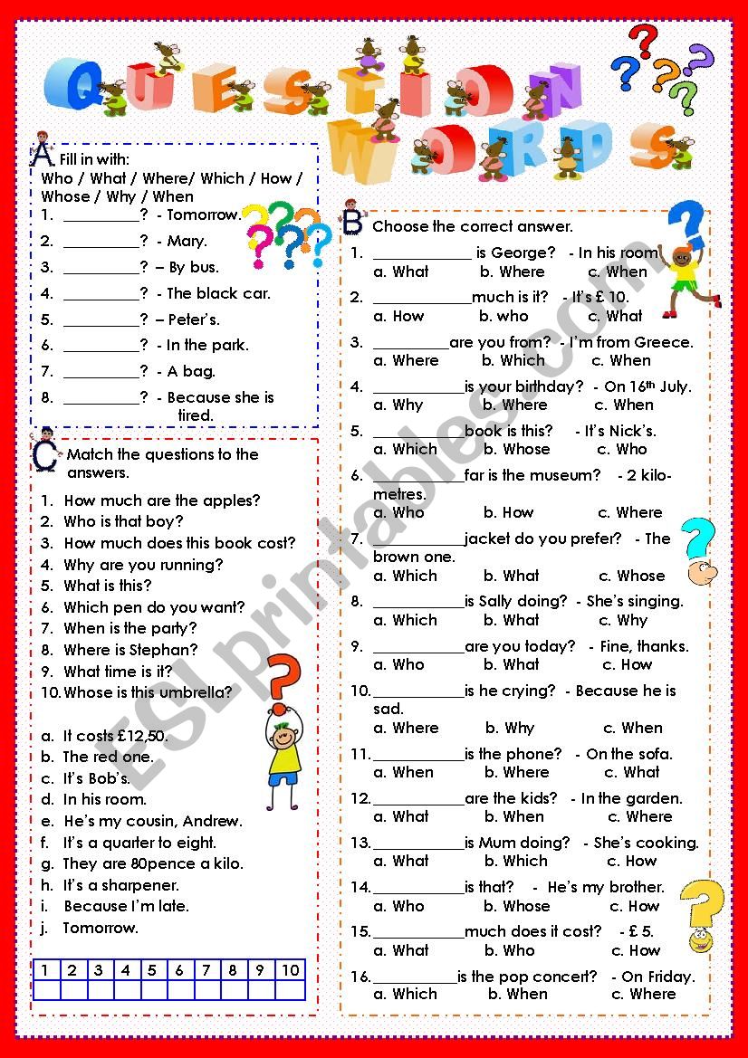 Question Words worksheet