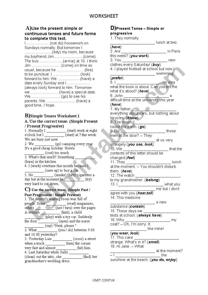 Mixed exercises about tenses worksheet
