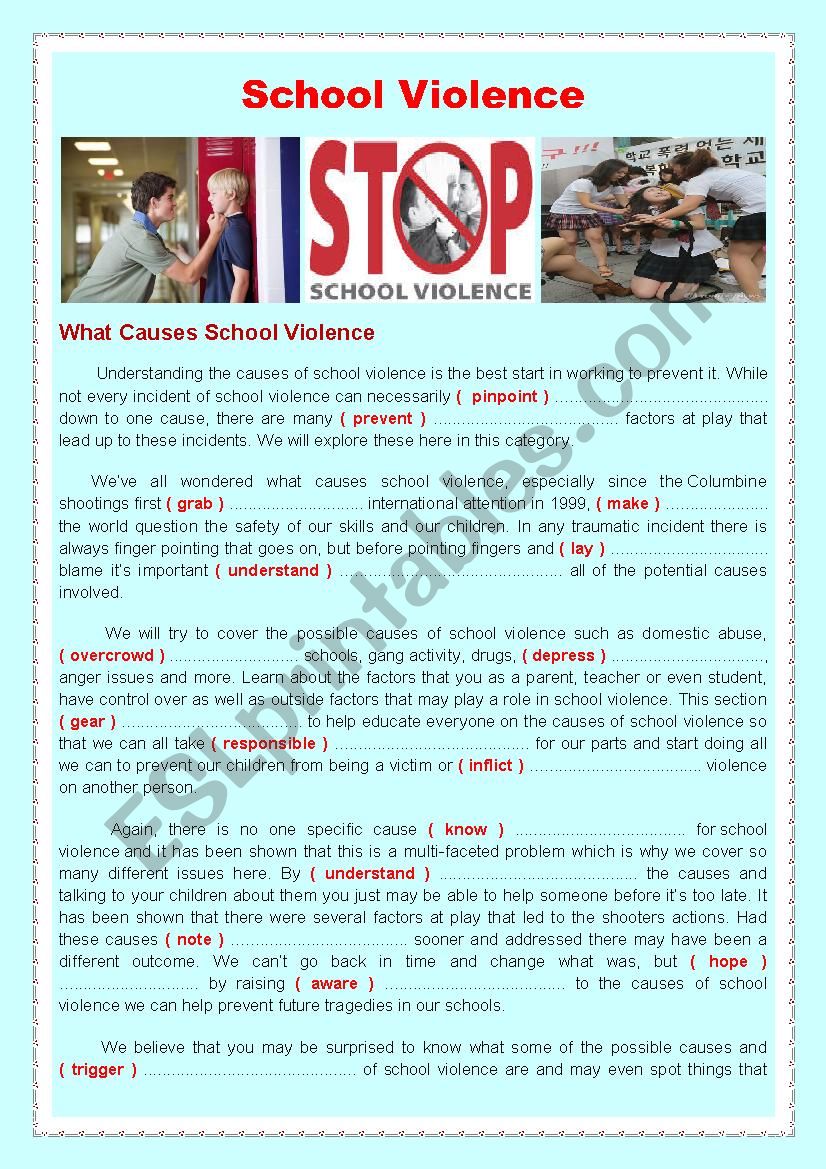 School Violence worksheet