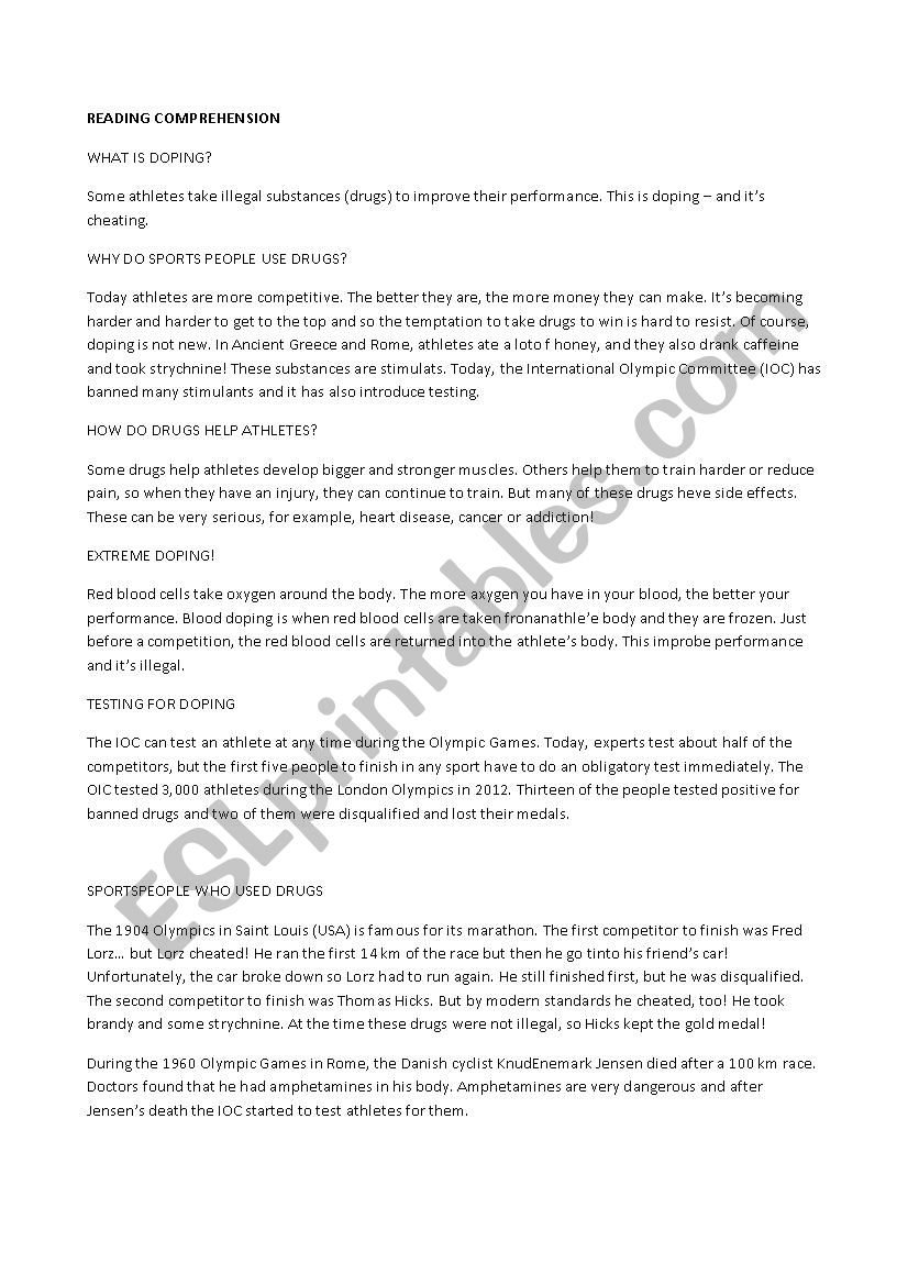 doping in sports worksheet