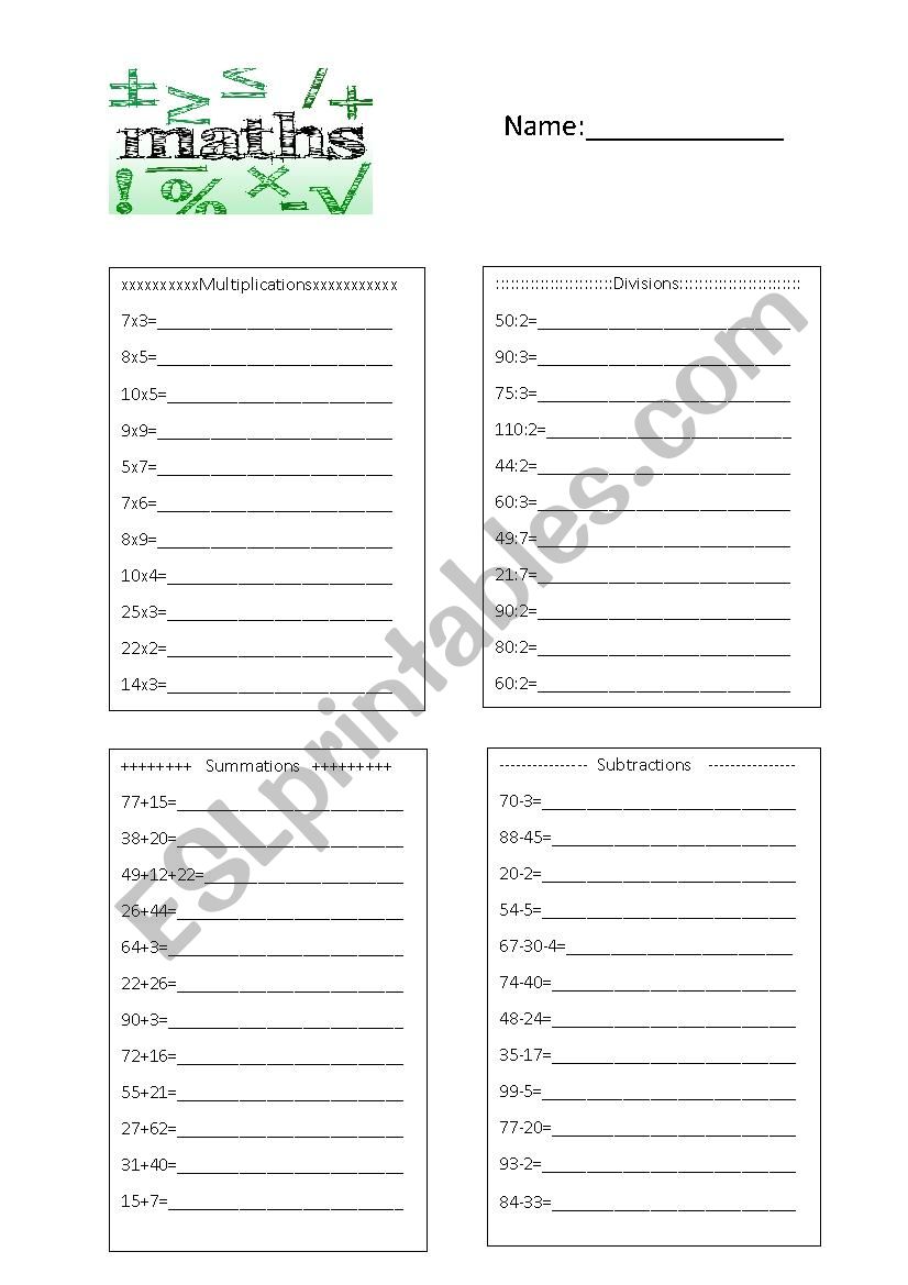 Calculation worksheet + solution