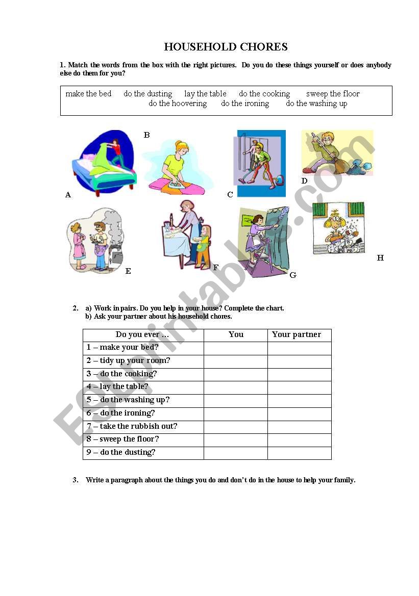 Household chores worksheet