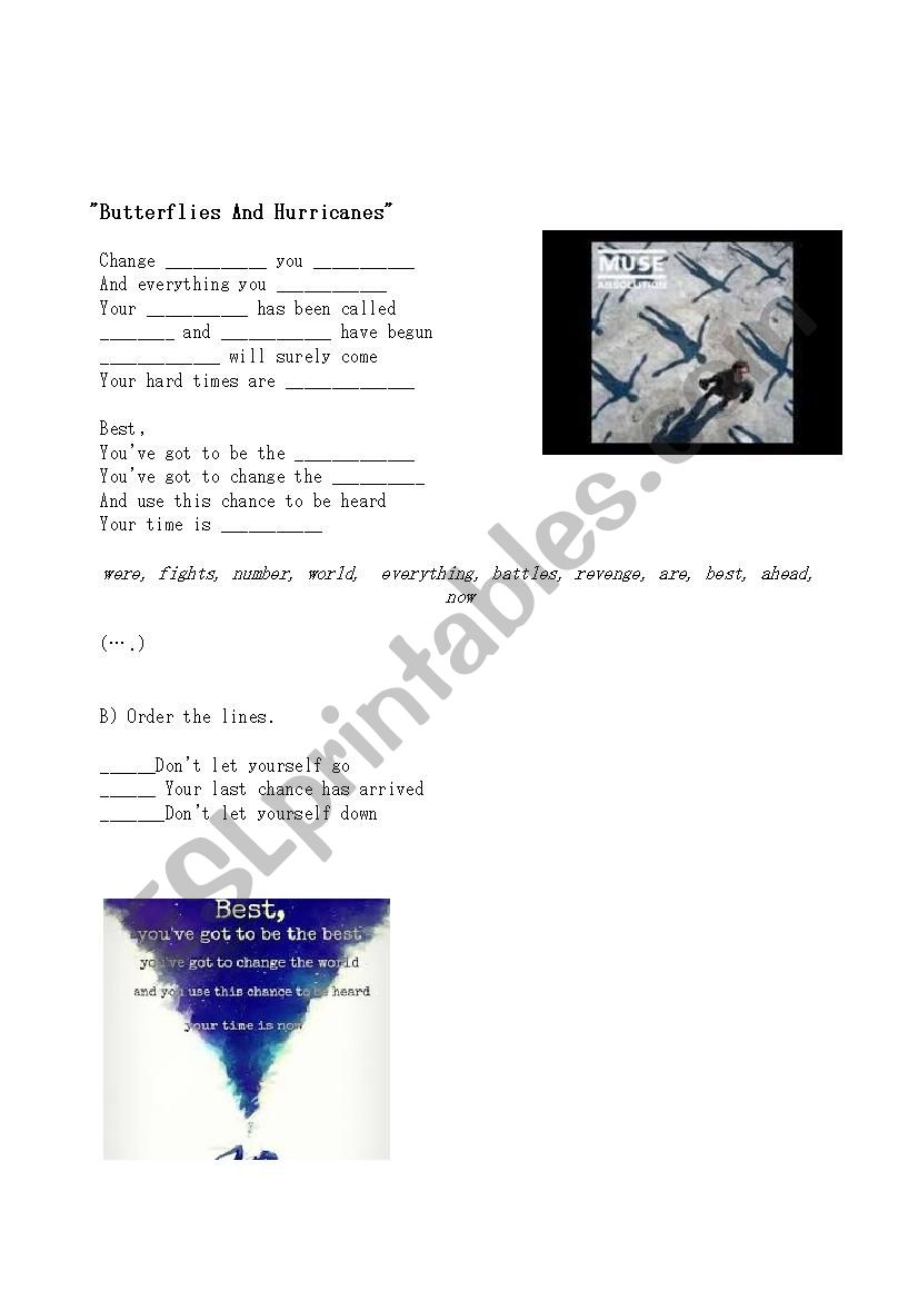 Muse-ButeerfliesandHurricanes worksheet