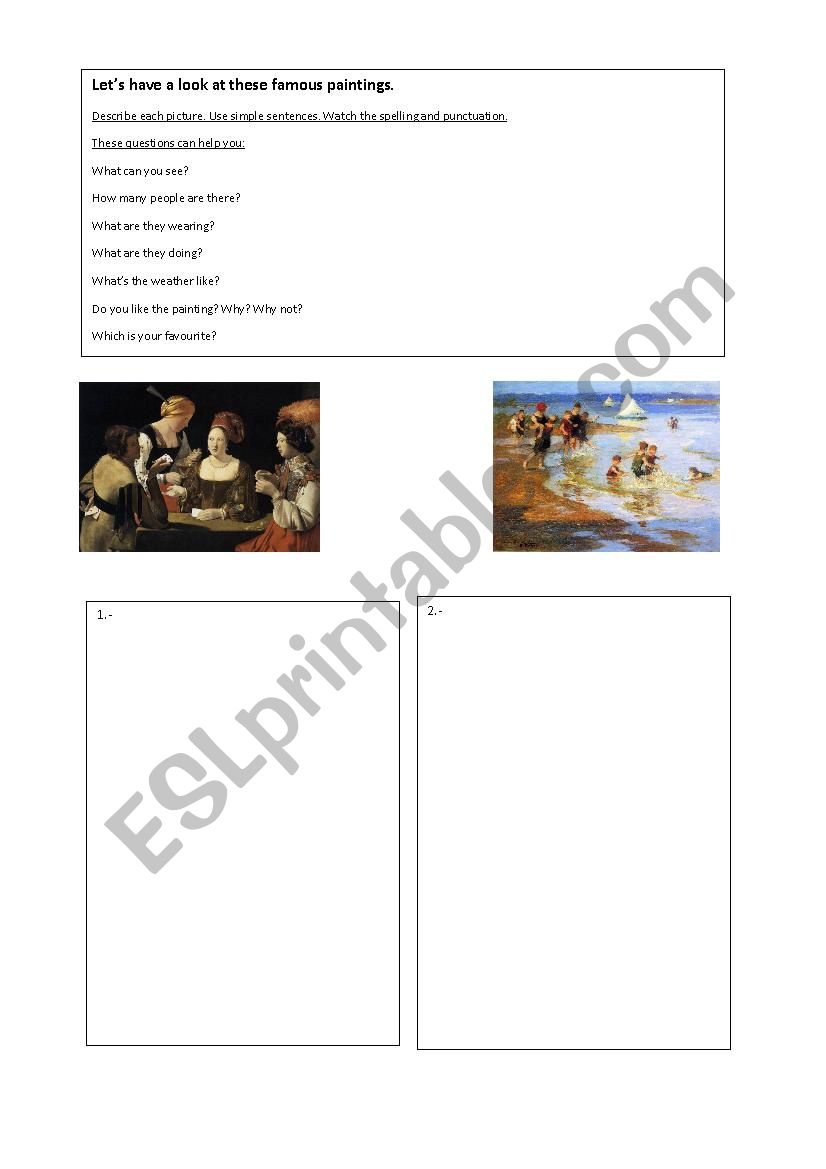 Describing paintings worksheet