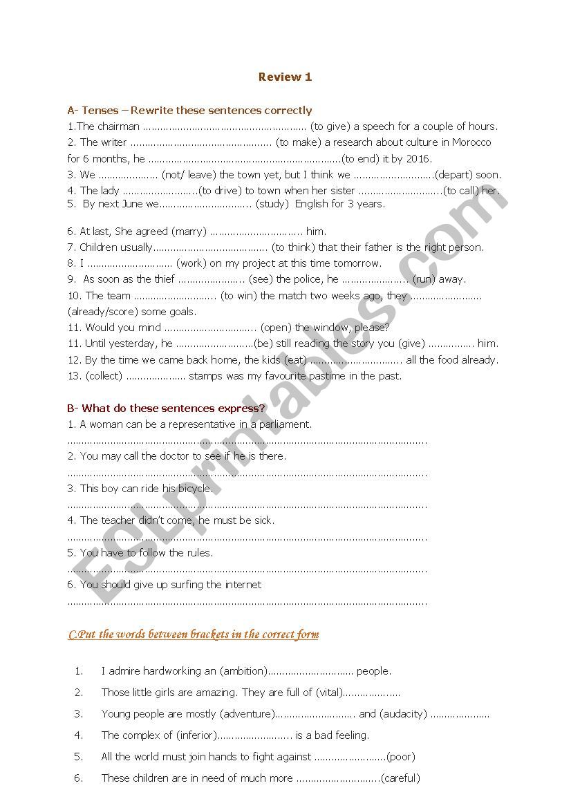 Bac review (unit 1/2/3) worksheet