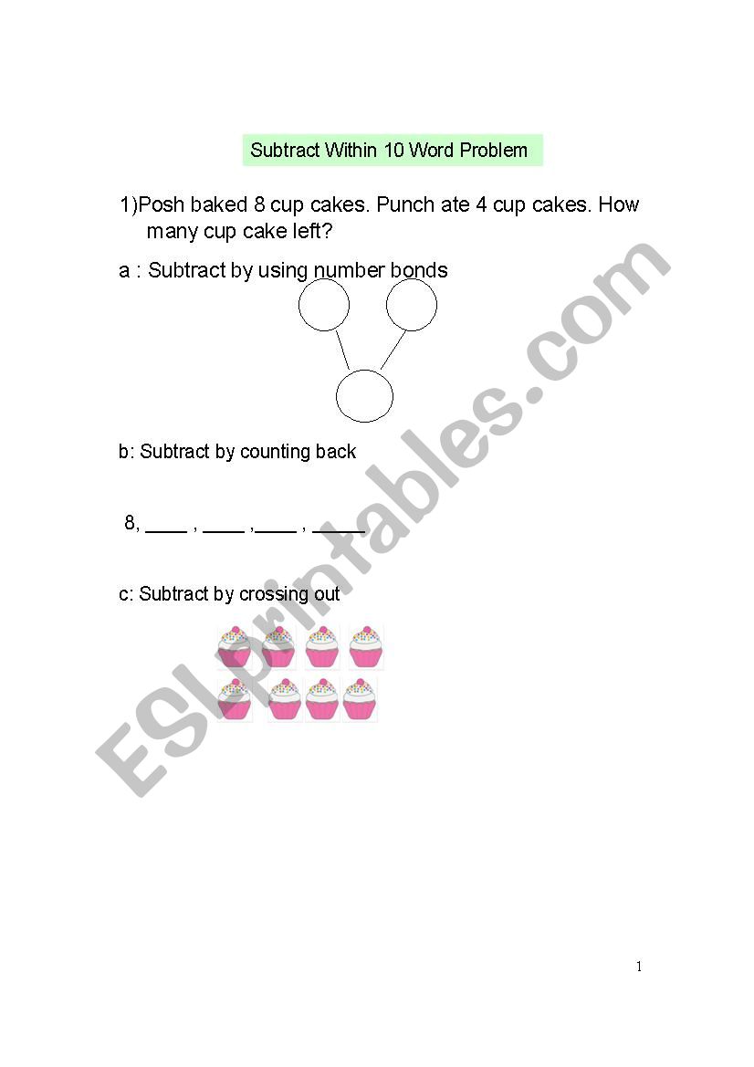 Subtraction Within 10 worksheet