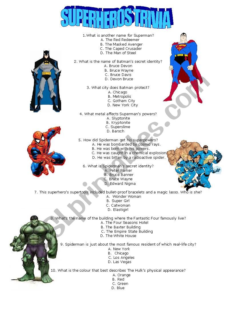 SUPERHEROES TRIVIA worksheet