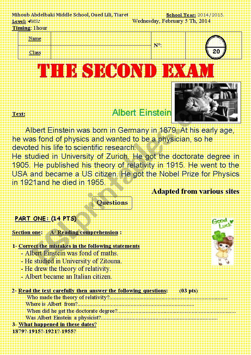 Albert Einstein - ESL worksheet by nachidalove