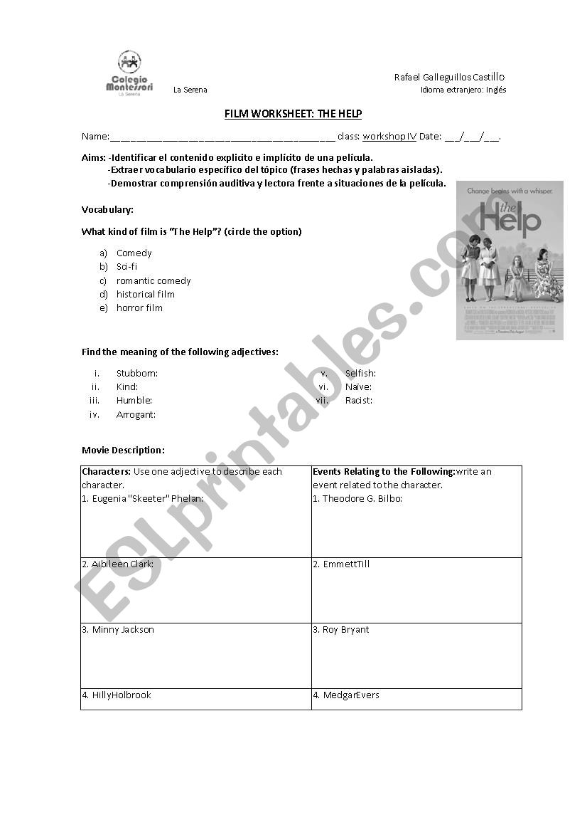 The help- Movie worksheet worksheet