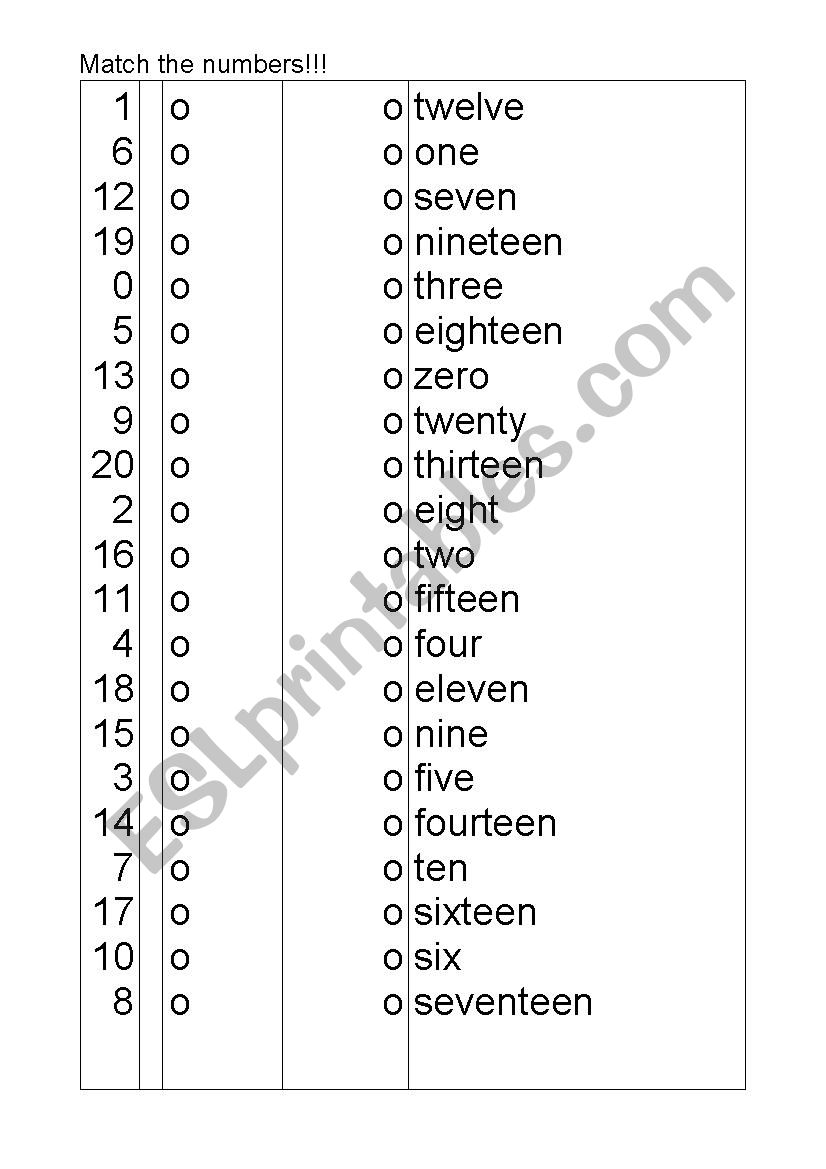 1 to 20 matching worksheet worksheet