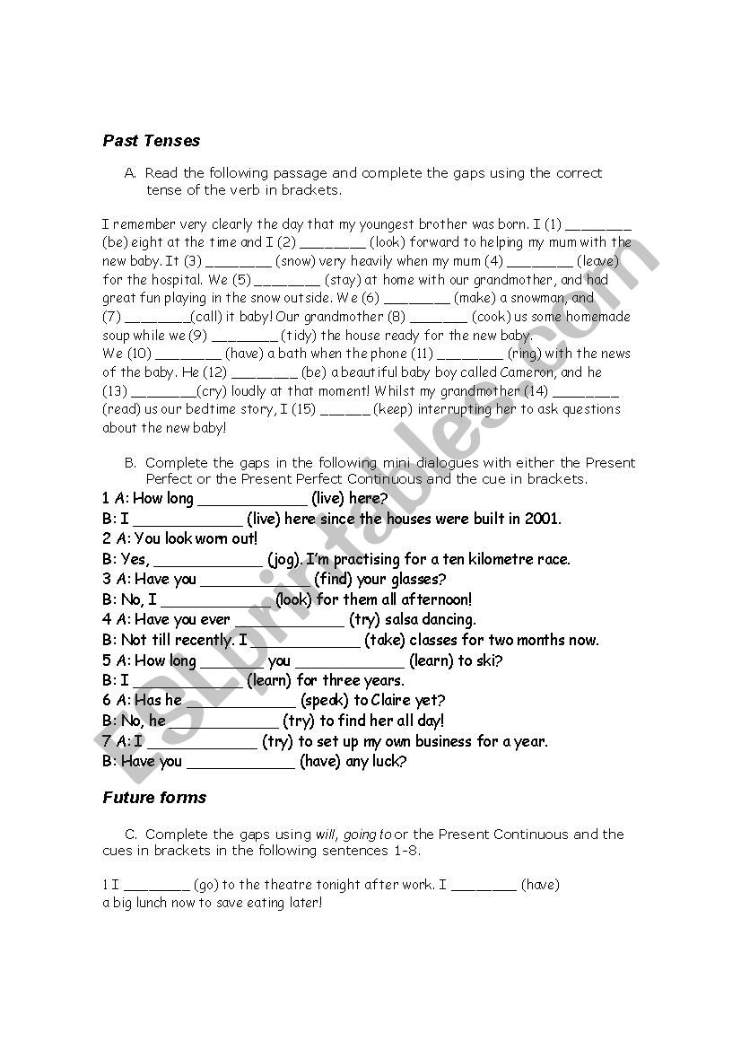 Intermediate level exercises worksheet