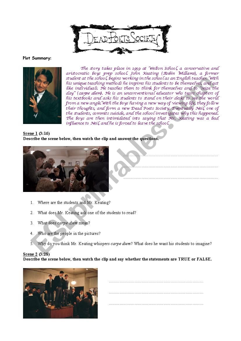 Dead Poets Society worksheet