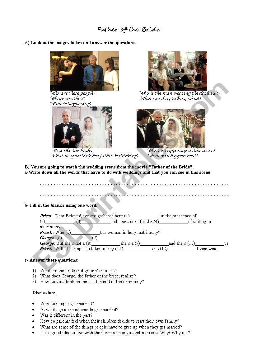 Father of the Bride worksheet